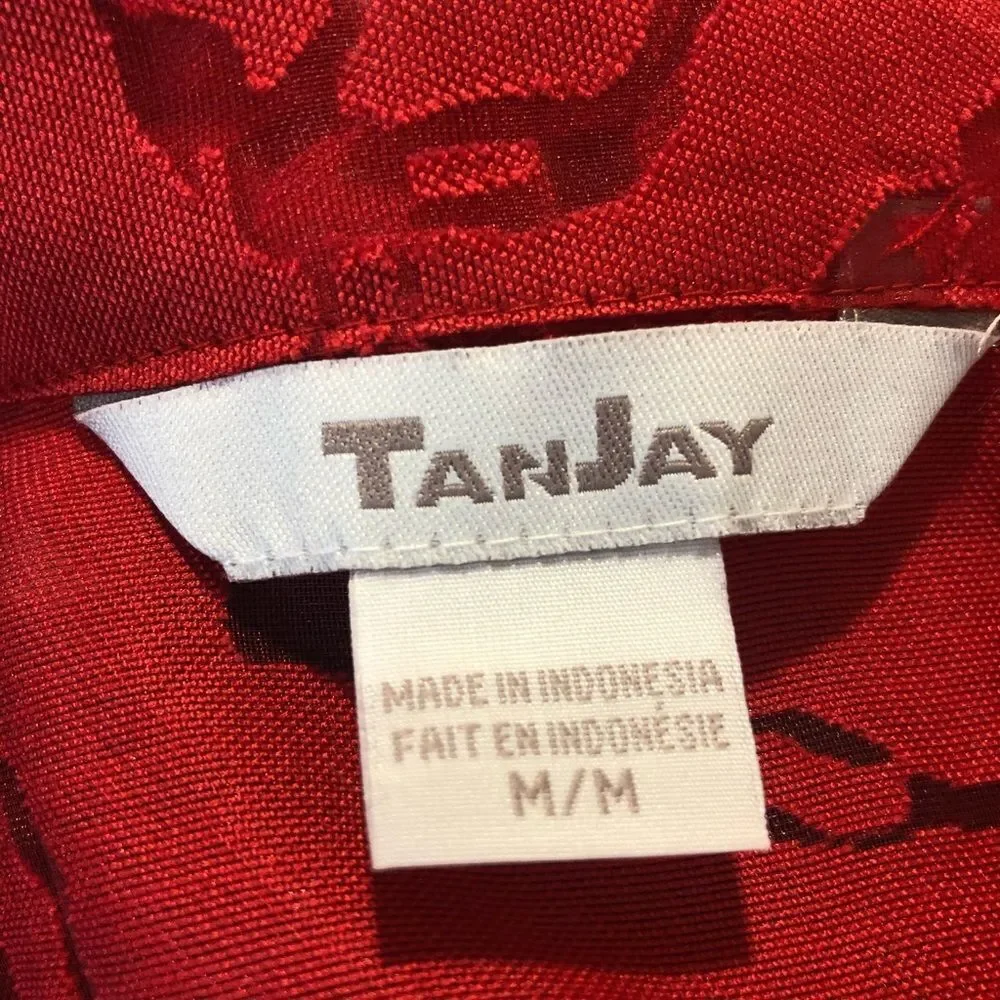 TanJay red button down blouse with sheer flowers - Picture 11 of 11